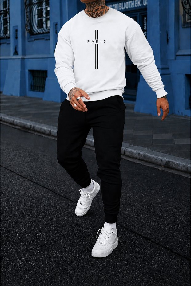 Sifiryaka Sweat New Paris Vertical Printed Black Bottom