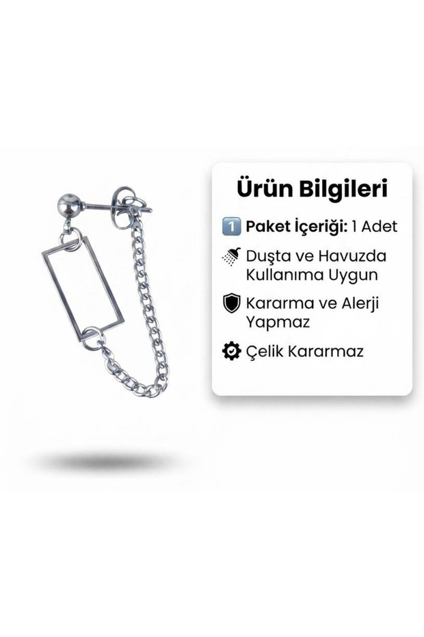Silver Color Rectangular Bar Chain Steel Nail Earrings