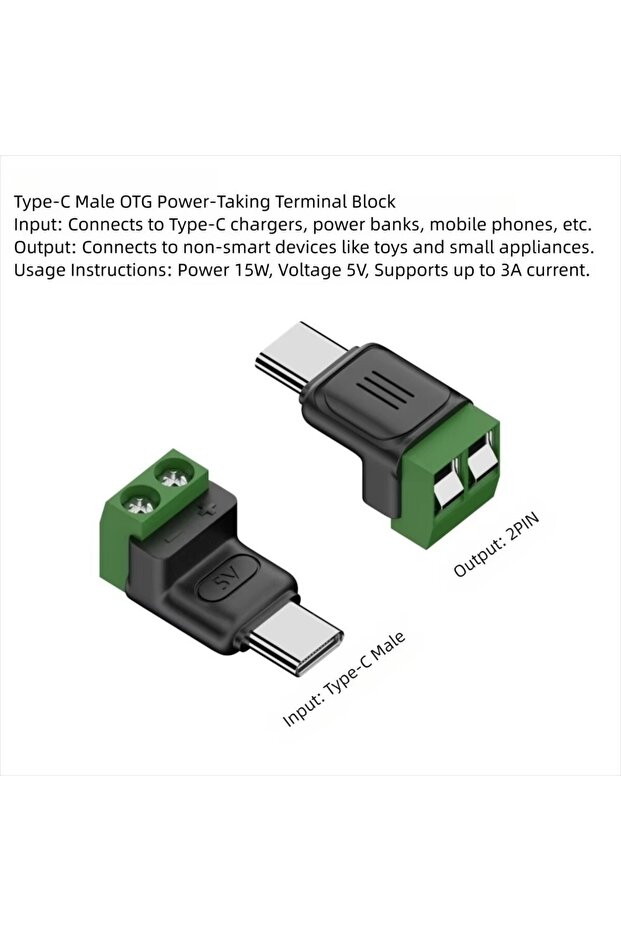 10PCS C-Male Power-Taking USB Type C Male To 2Pin Screw Terminal Charging Adapter 5V Type C 2Pin Sol