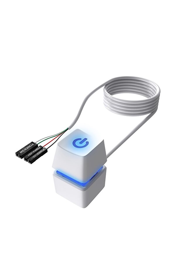 زر تشغيل خارجي أبيض مربع الشكل للكمبيوتر مع كابل طاقة وإضاءة LED للوحة الأم لسطح المكتب