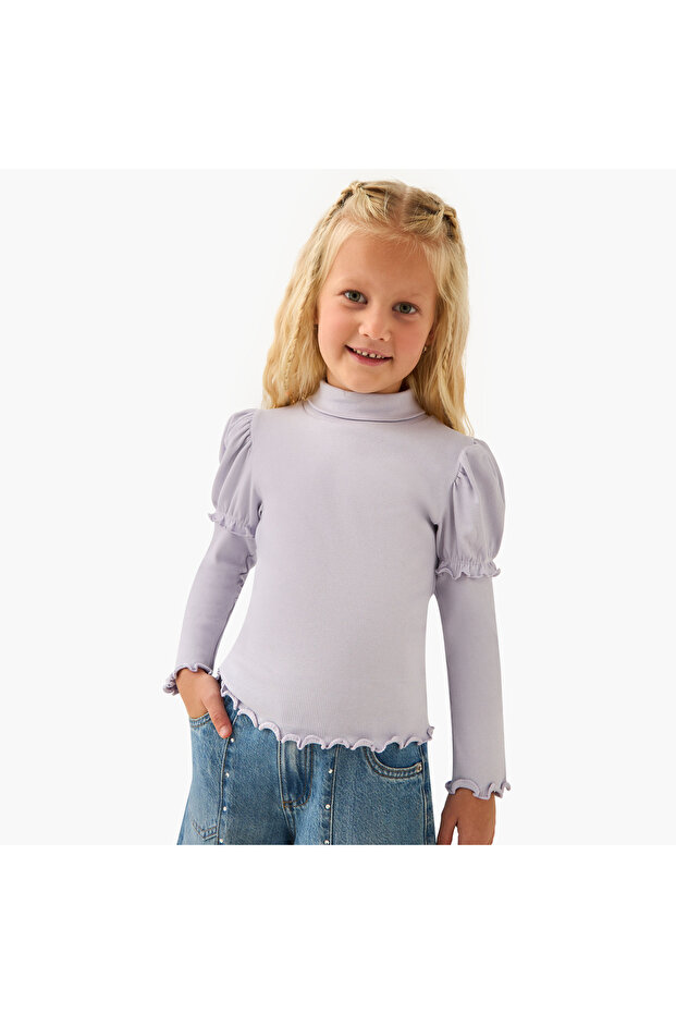 Ribbed Turtleneck Top with Long Sleeves