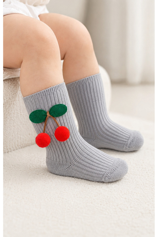 Baby Girl Cherry Pompom Cotton Knee Socks 0-5 Years Special Day