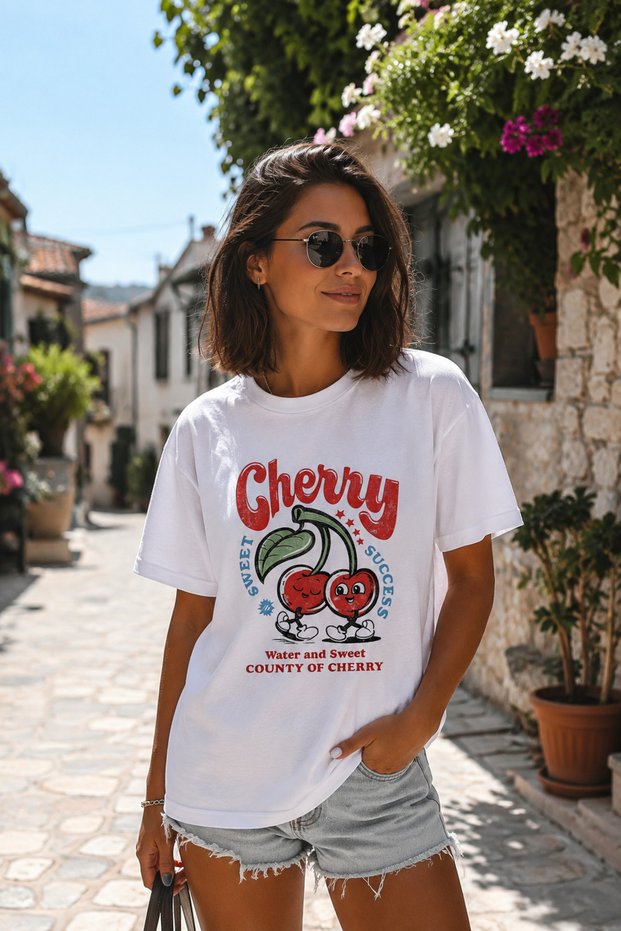 Cherry Special Design Cotton Fabric T-Shirt