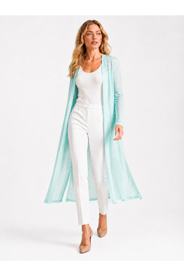 Long Thin Knitwear Cardigan Straight Cut Seasonal Loose Cardigan with Slit Detail