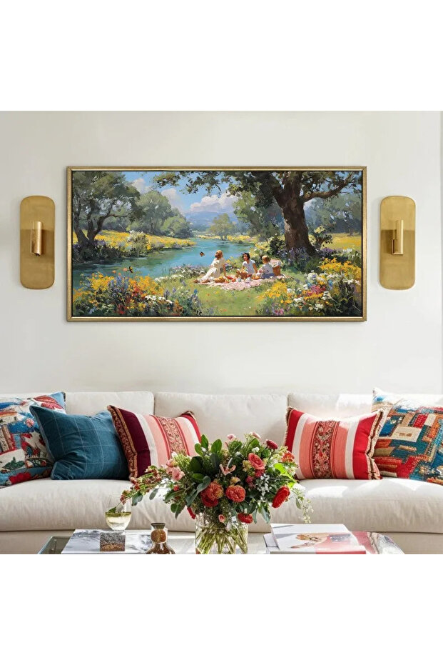 Signtouch Riverside Rest Canvas Wall Art 50x100 cm With Outer Frame for Home Decor