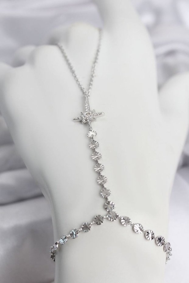 Silver Color Brass Pole Star with Zircon Stone Şahmeran Tj-Sn788