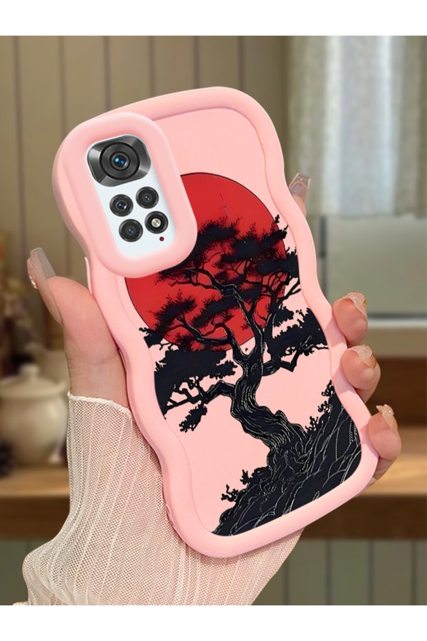 Redmi Note 11 Compatible Case Camera Protector Pink Silicone Couple Phone Case Tree Pattern