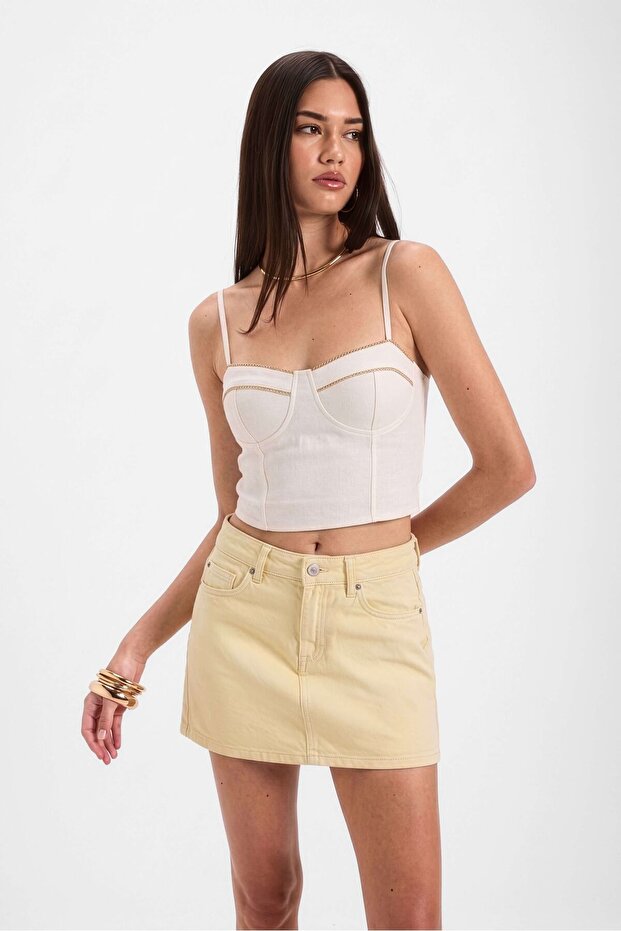 Women's 100% Cotton High Waist Yellow Mini Jean Skirt