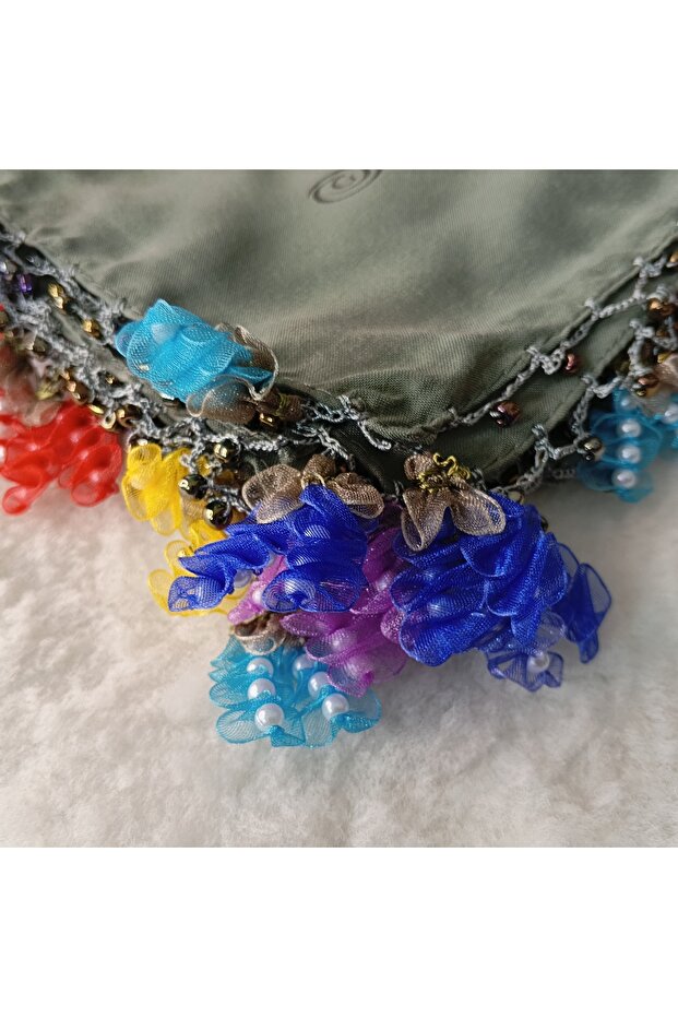 Handmade Rainbow Spring Beaded Crochet Border Writing Edge Cheesecloth Yemeni Dowry Bag Circle