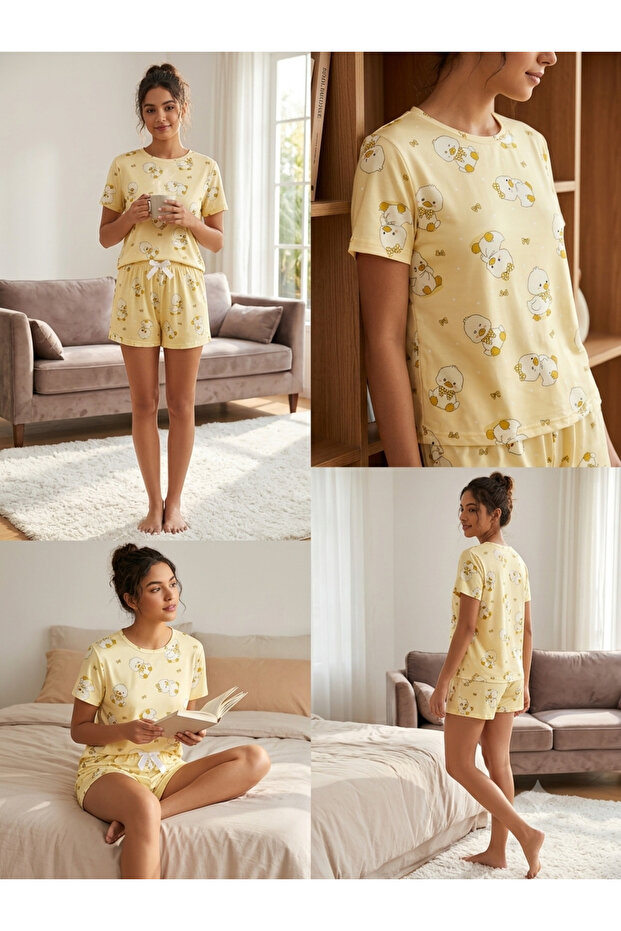 Sunny Duck Women's Cotton Duck Patterned Shorts Pajama Set
