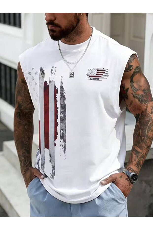 White Wide-Strap Men's Tank Top - Basic Sports and Casual Combination