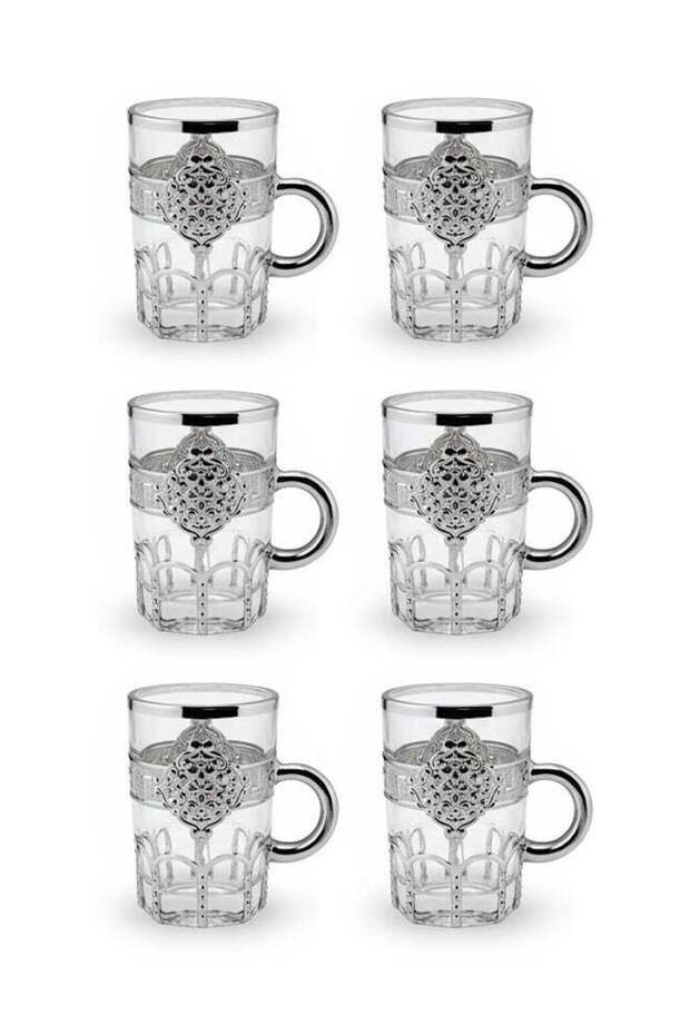 طقم أكواب شاي زجاجية من دوف مكون من 6 قطع شفافة/فضية سعة 110 مل