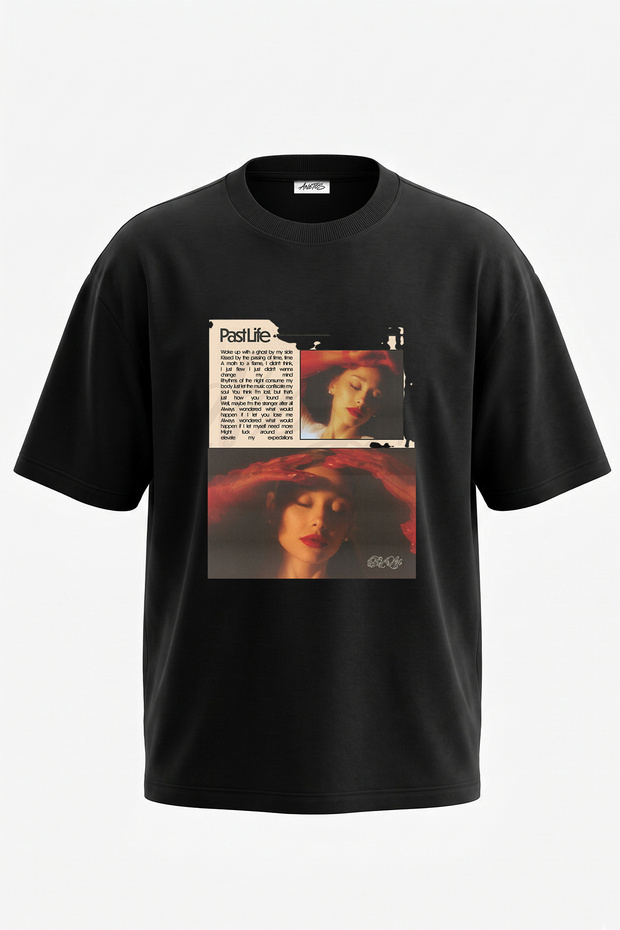 Red Lipstick Women's Design Printed Oversize Black T-Shirt