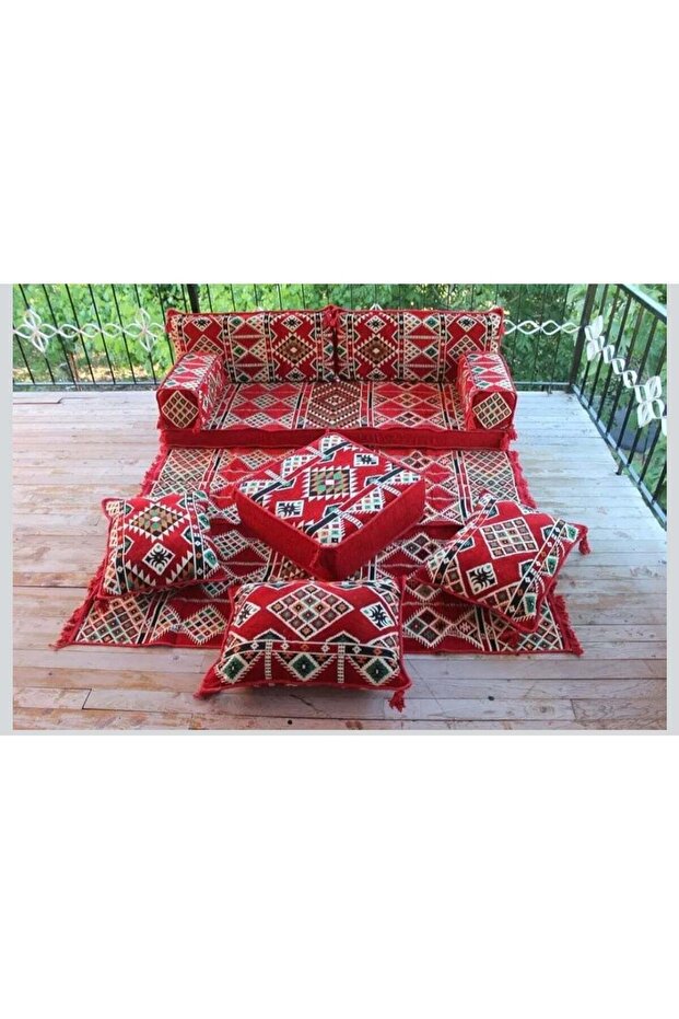Arabic 8 Piece Majlis Floor Sofa Set -1 (Red, multiple)