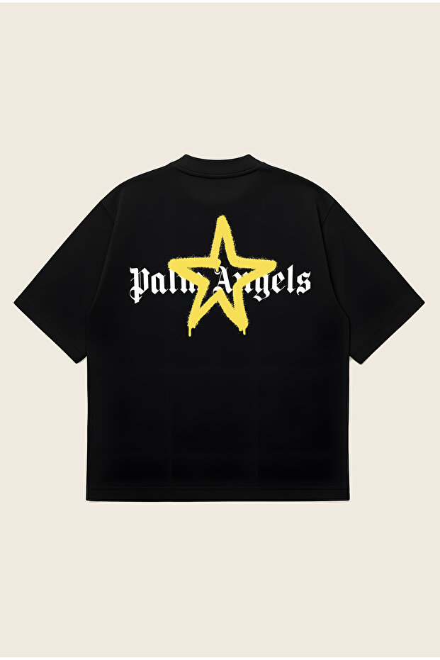 Palm Angels Yellow Star Edition Printed Oversize Boxy Cut Unisex 100% Cotton Tshirt | Streetwear