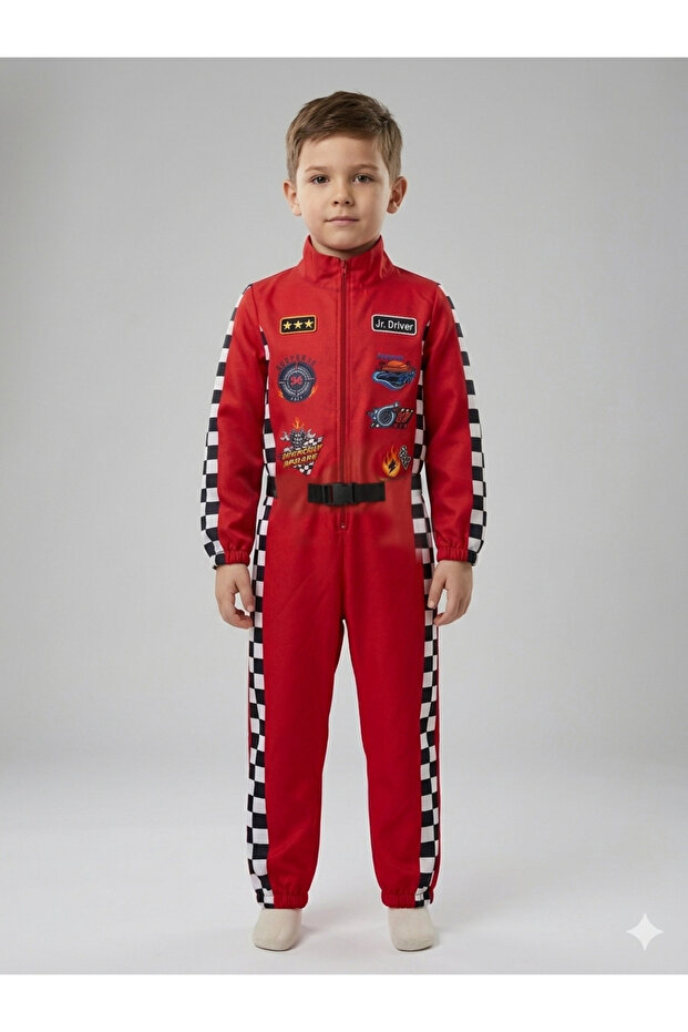 Unisex Kids F1 Racing Driver Car Racer Formula Racer Pilot Costume Red