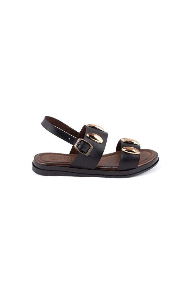 London Vaketa Gold Stone Double Strap Sandals