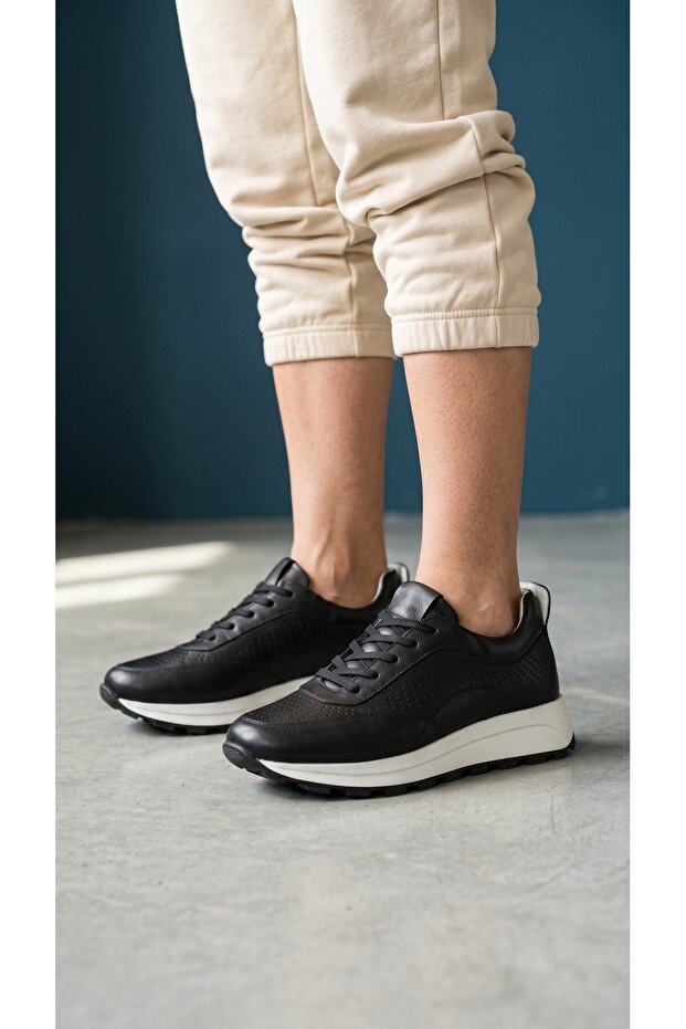 Women's Inner and Outer Genuine Leather Orthopedic Comfortable Black Casual Shoes