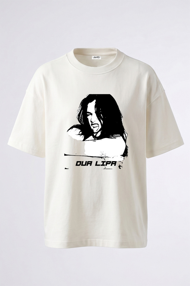 Dua Lipa_3 Design Printed Oversize White T-Shirt