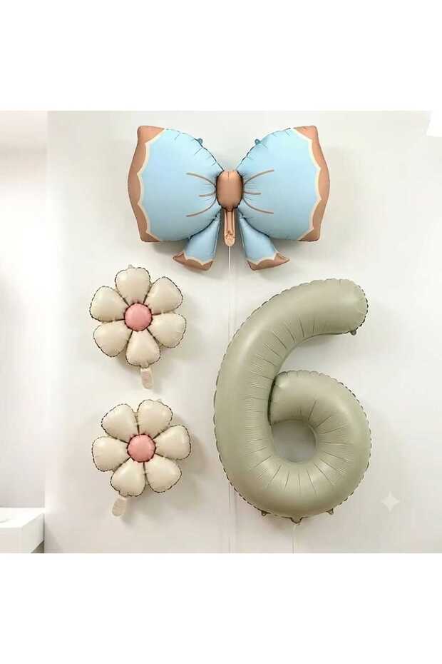 Blue Bow Cream Number Birthday Party Age Celebration Set