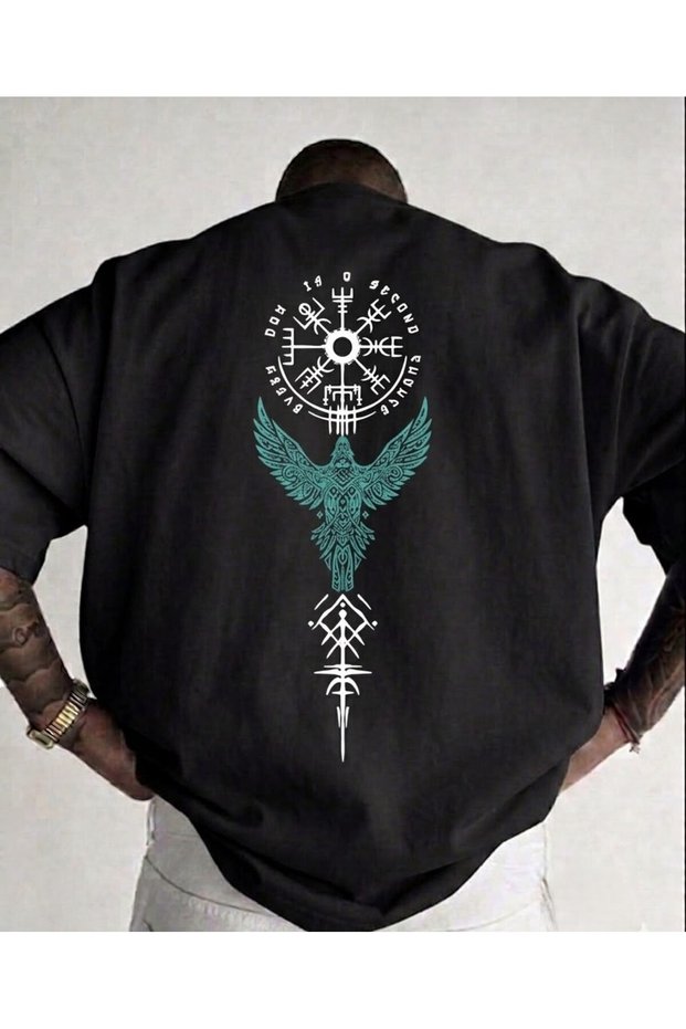 Men's Creative Green Bird Printed Crew Neck T-Shirt
