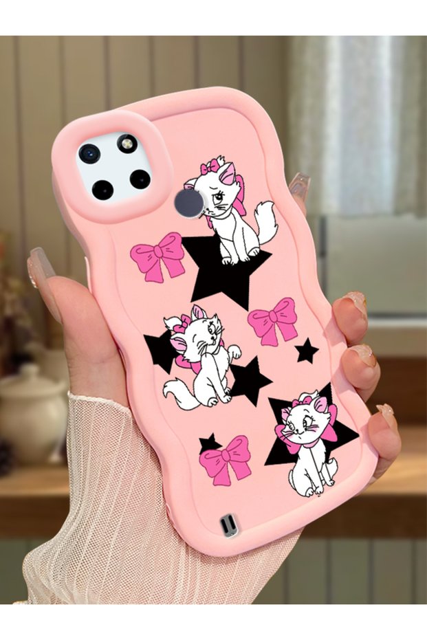 Realme C25Y Compatible Case Camera Protector Pink Silicone Couple Phone Case Character Pattern