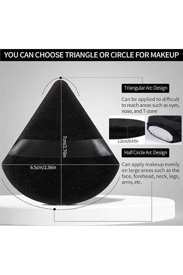 Soft Triangular Velvet Makeup Sponge for Loose Powder, 6 Pieces (Black)