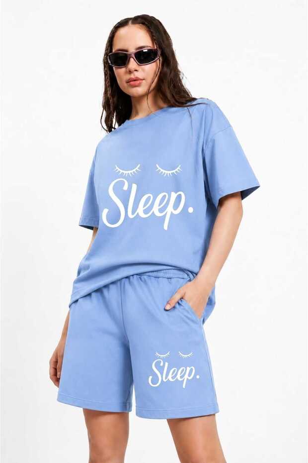 Women's Sleep Printed Shorts and Oversize Short Sleeve T-Shirt Shorts Set