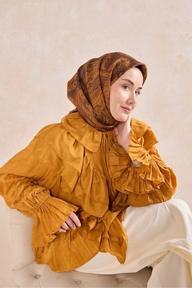 Twill Silk Scarf Royale Shawl Pattern Chocolate Brown 9