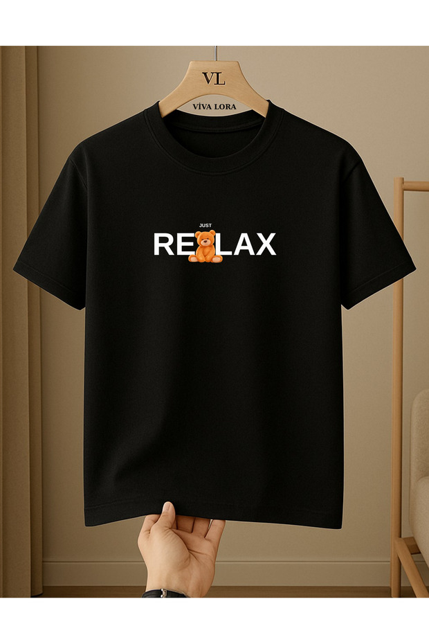 Relax Printed 100% Cotton Crew Neck Regular Unisex T-Shirt
