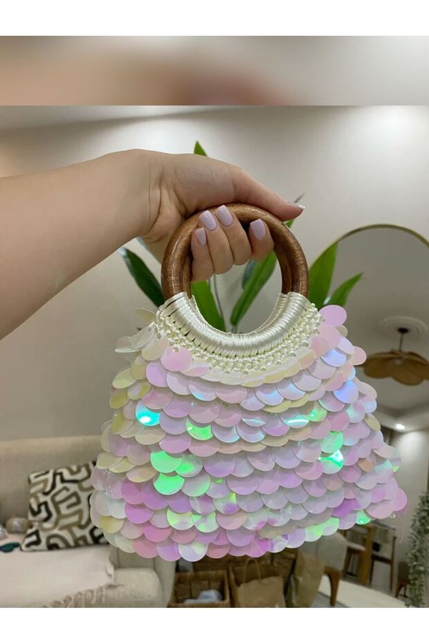 Women's Sequined Hand-Knitted Bag – Stylish for Daily Use, Handmade Designer Bag