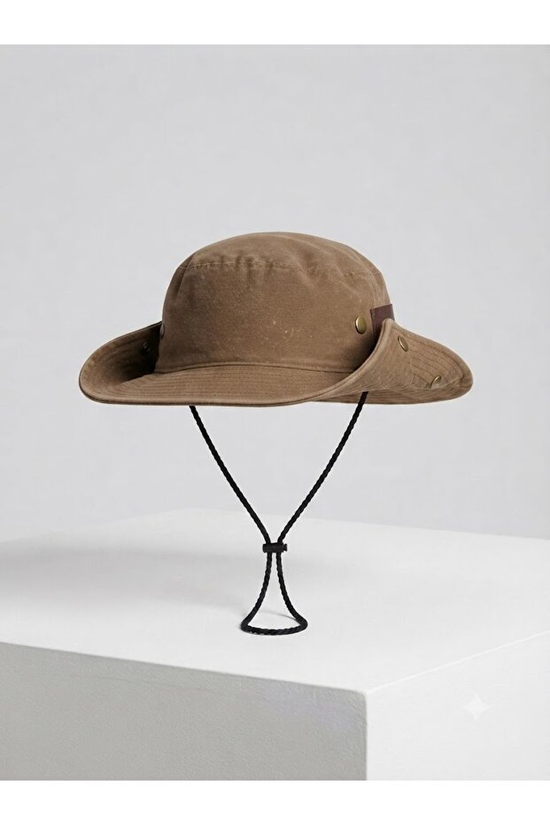 Premium 100% Cotton Washed Safari Hat - Outdoor and Camping Hat with Chin Strap, Wide Brim