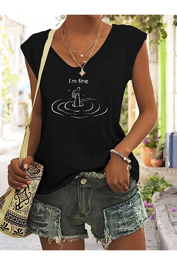 Women's Mix Printed V-Neck Sleeveless Regular Fit Comfortable T-Shirt