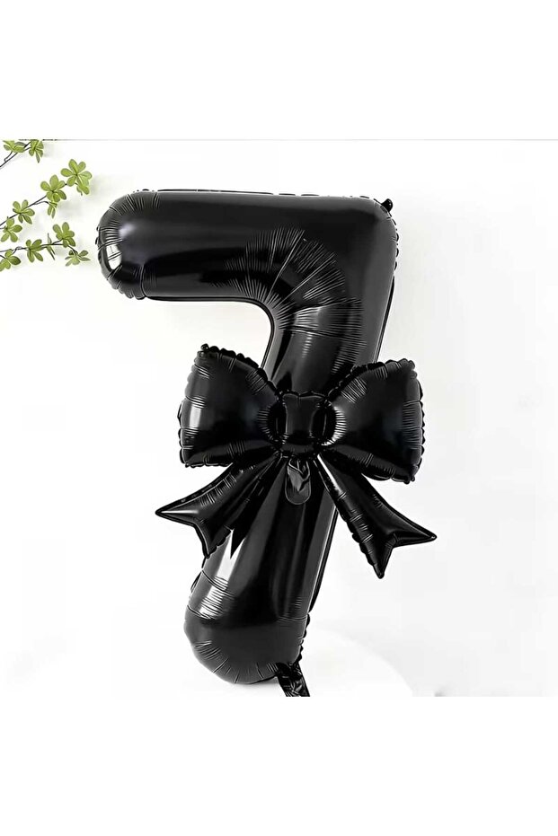 Black Bow and Black Number Foil Balloon Set