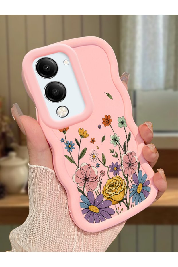 Vivo Y04 Compatible Case Camera Protector Pink Silicone Couple Phone Case Floral Pattern