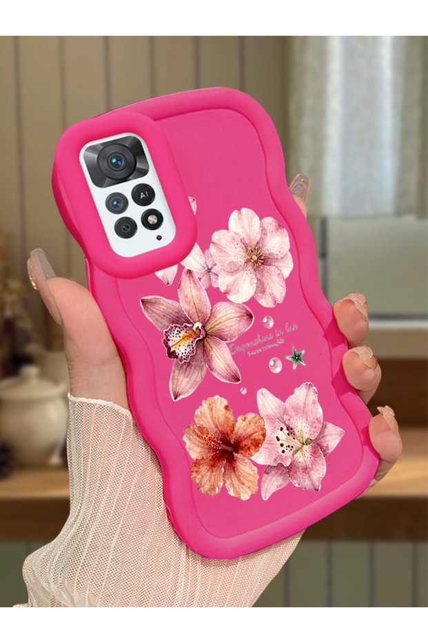 Redmi Note 11 Pro 5g Compatible Case with Camera Protection Red Silicone Couple Phone Case with Floral Pattern