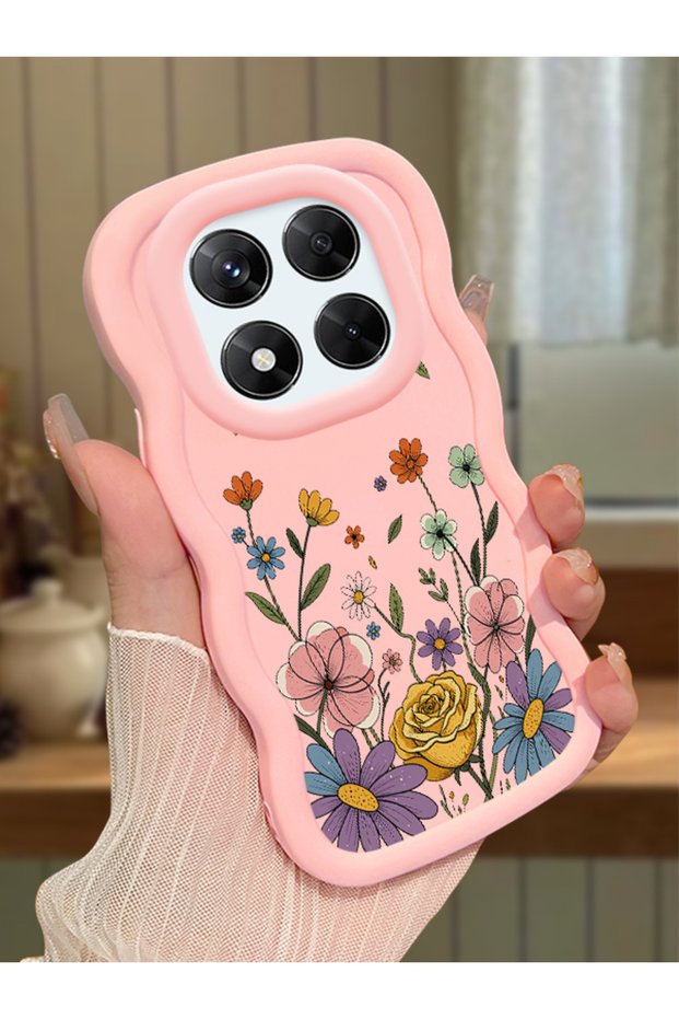 Redmi Note 14 Pro 4g Compatible Case Camera Protector Pink Silicone Couple Phone Case Floral Pattern