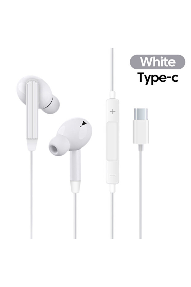 White-Type C 3.5mm/Type-C Wired Headphones In Ear Call Volume Wire Control Earphones Voice Assistant