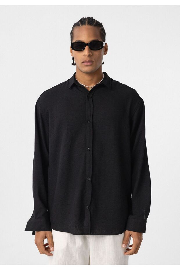 Basic oversize long sleeve linen look shirt