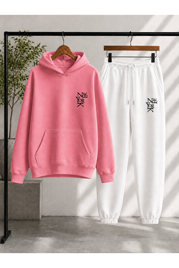 Unisex Minimal New York Print Winter Top and Bottom Tracksuit Set