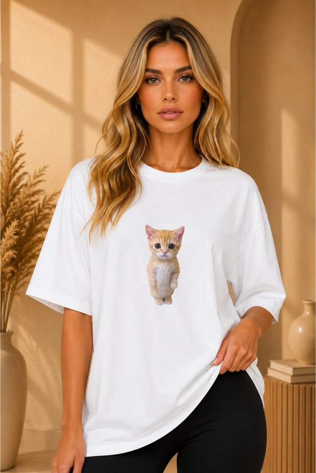 Premium Cat Printed Unisex Oversize Women's T-Shirt Men's T-Shirt Cotton Oversize T-Shirt