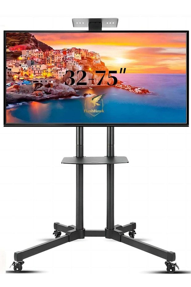 Mobile TV Cart Stand: Height Adjustable Flat Screen TV Mount with Rolling Casters and AV Shelf Fits 32 to 70 inch Load 110 lbs VESA 600x400 for Living Room Audio Gaming Room