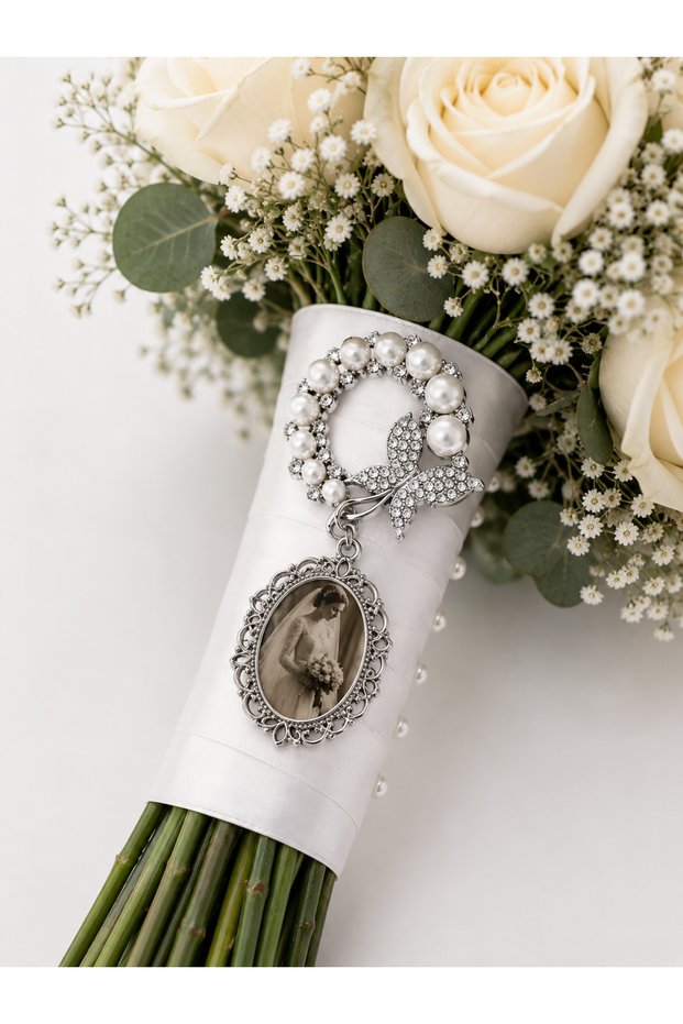 1 Photo Memory Pin, Souvenir Pin, Keepsake Pin, Bridal Bouquet Pin