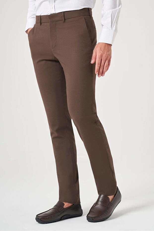 Brown Side Pocket Slim Fit Stretchy Chino Trousers 1003260154