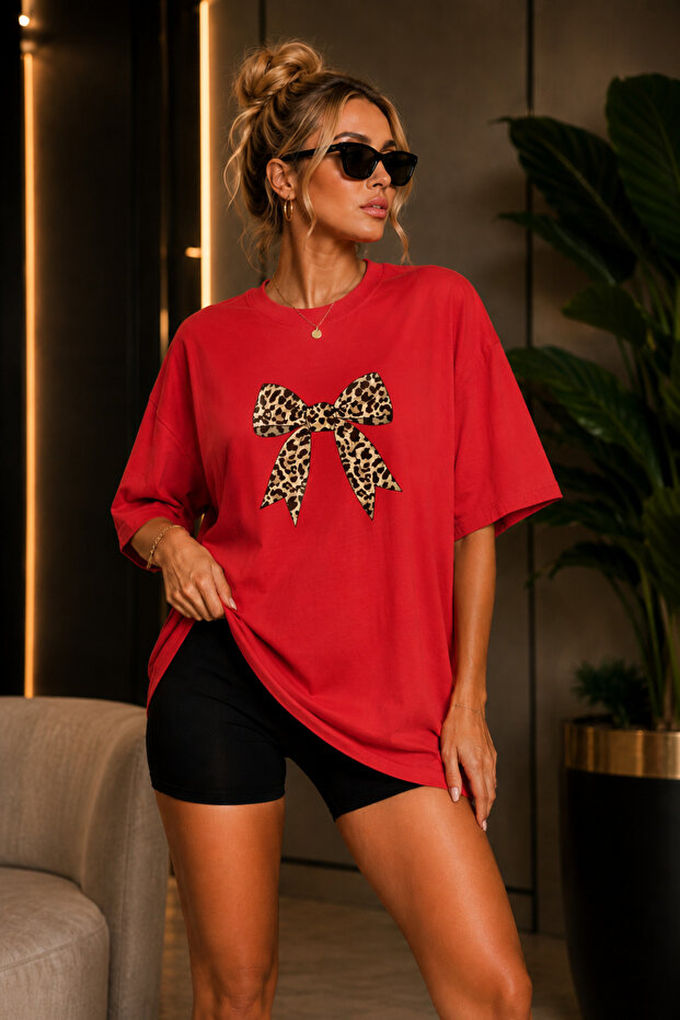 Premium Big Leopard Oversize Women's T-Shirt Cotton Oversize T-Shirt