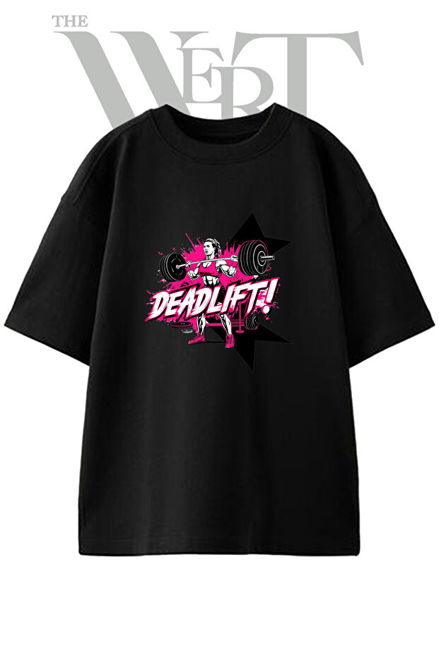 Deadlift Women's Design Printed Unisex Black Oversize T-Shirt