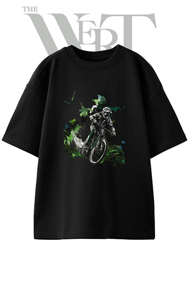 تي شيرت أسود كبير الحجم مطبوع بتصميم راكبي الدراجات للجنسين من Dag Cyclist Design