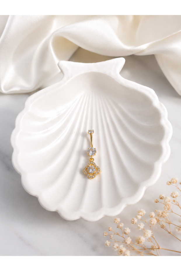 Zirkon Taşlı Çelik Göbek Piercing