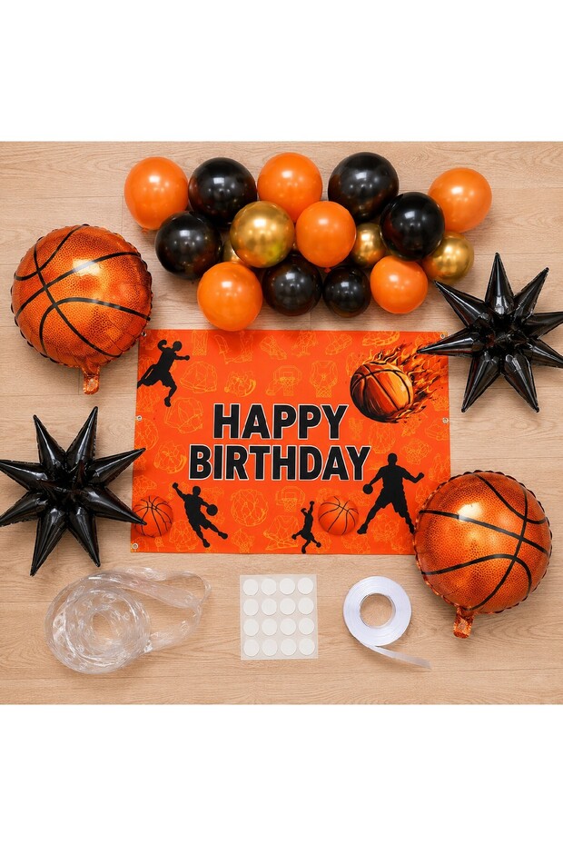Basketball Party Set | Basketball Birthday Balloon Decorations | Happy Birthday Backdrop