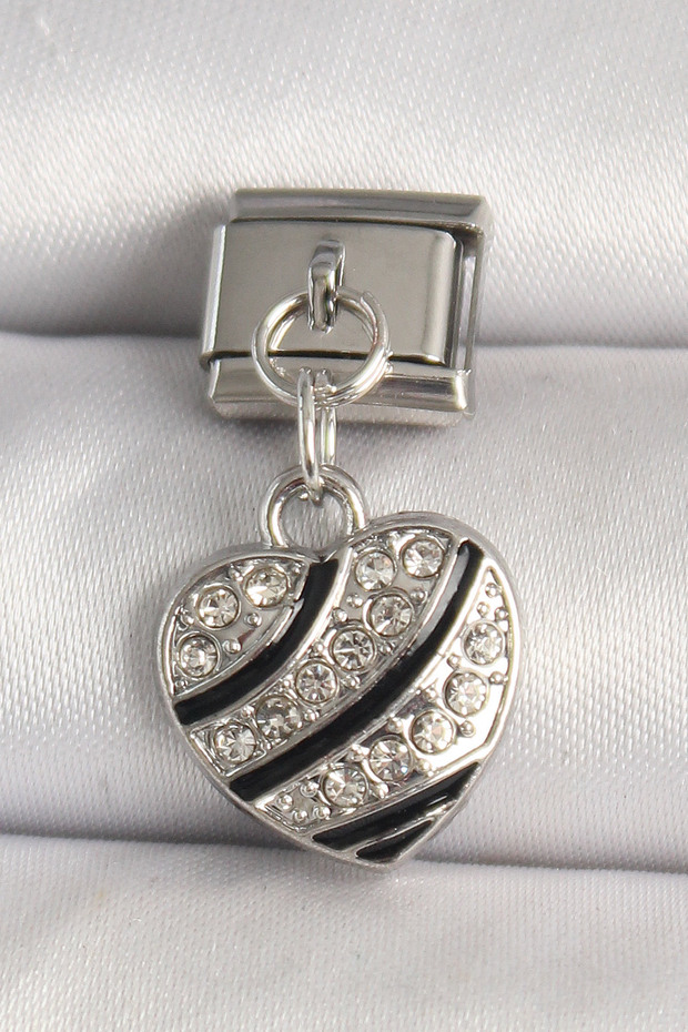 316L Steel Silver Color Zircon Stone Heart Model Nomination Charm